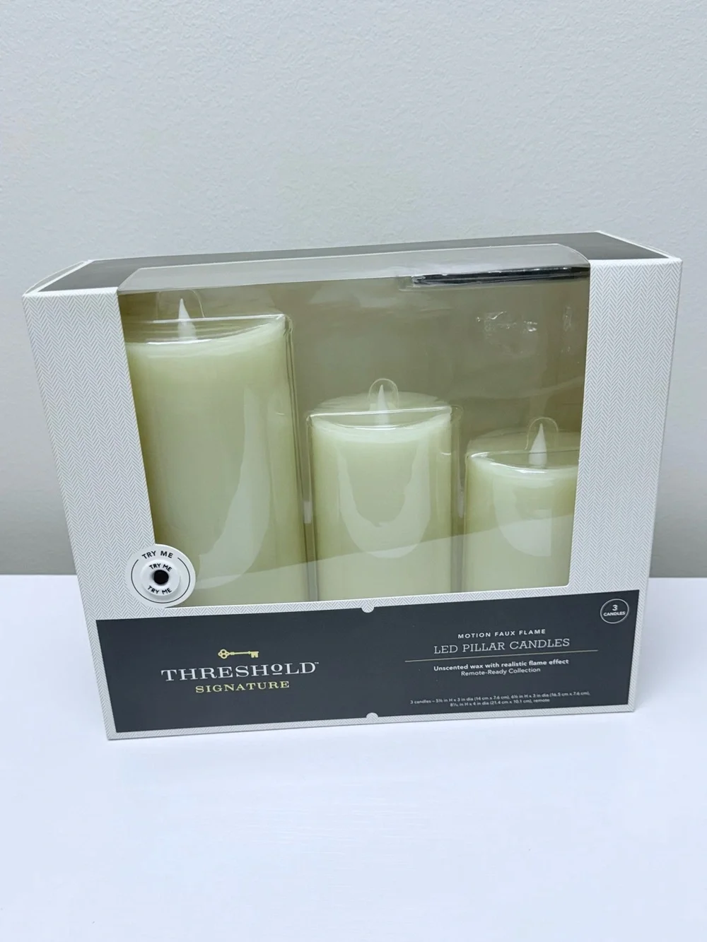 3pk LED Candles Cream - Threshold™ Paraffin Wax Pillar Style, Indoor/Outdoor Use